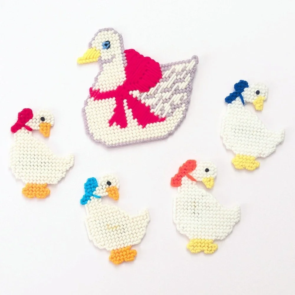 Handmade Goose Duck Country Kitchen Magnets Needlepoint Plastic Canvas Lot Of 5